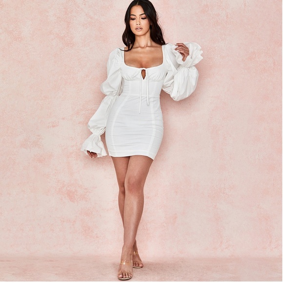 Puff Long Sleeve Mini White Dress - Picture 11 of 16